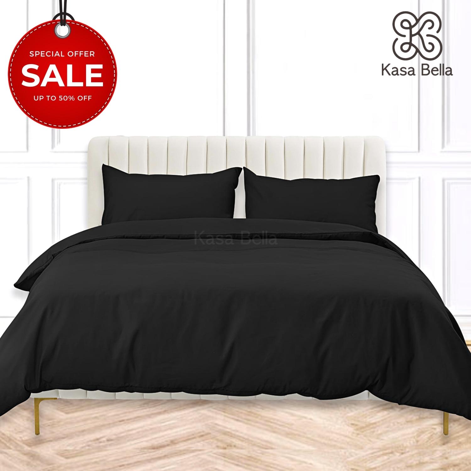 Plain Cover fitted Bedding Set Cotton Single Double King Bed Sheet 2Pillow Cases 