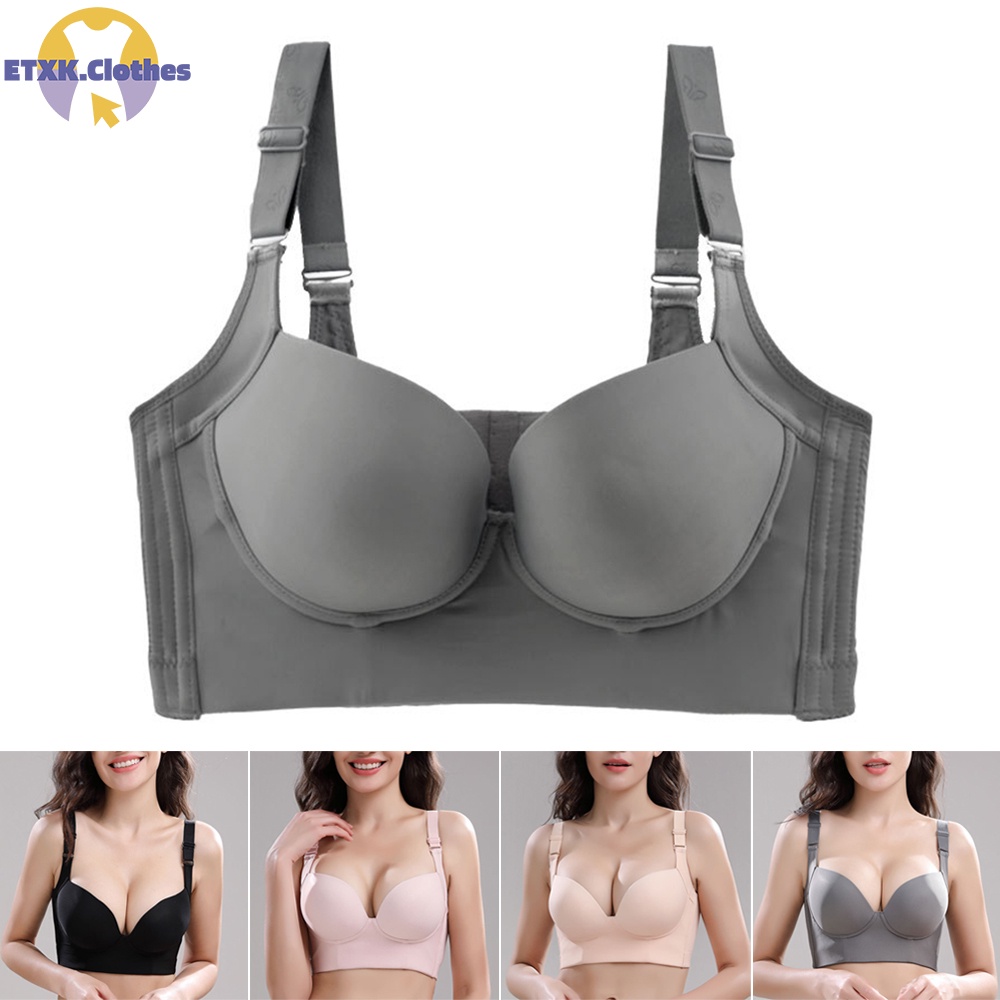 Deep Cup Push-up Bra 7-Hook Hides Back Fat Sponge Brassiere Wheel-Free 3/4  Cup 