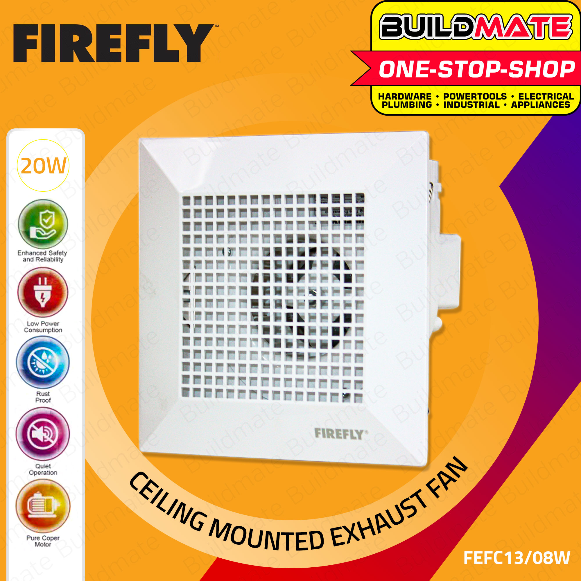 FIREFLY Ceiling Mounted Exhaust Fan 8" Inch 20W Electric Exhaust Fans