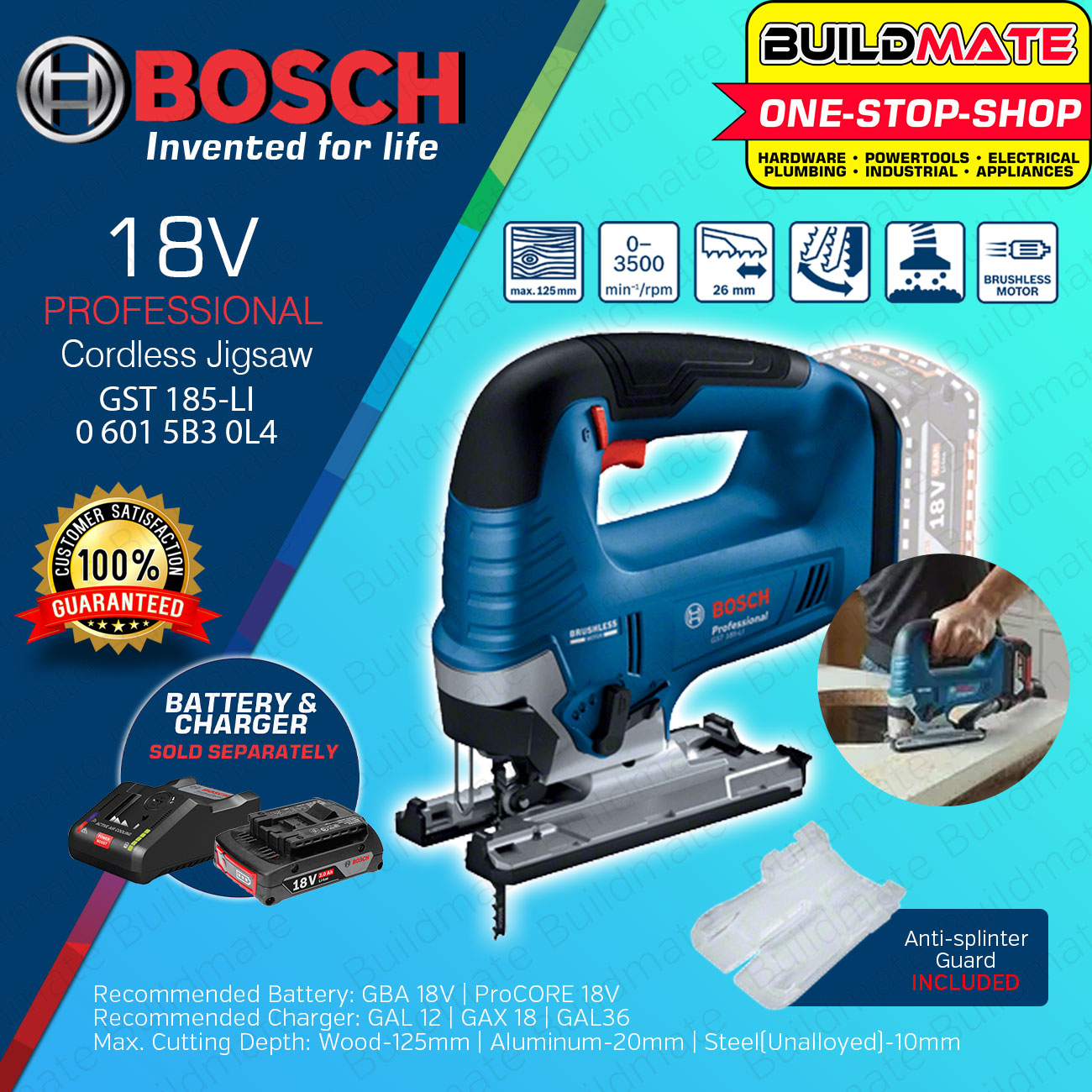 BUILDMATE Bosch Cordless Jigsaw 18V Electric Jigsaw Wood Jig Saw Wood