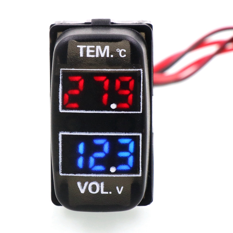 Car Digital Voltmeter Temperature Gauge 2 in 1 Voltage Temp LED Display Meter for Mitsubishi