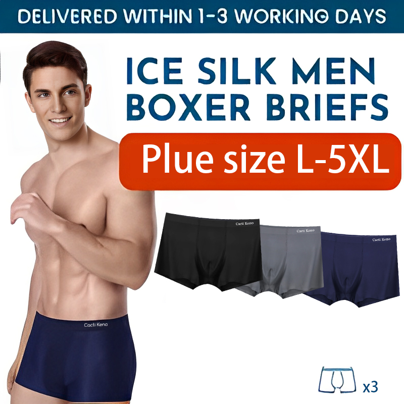 3Pcs Cacti Keno Men's ice silk seamless boxer brief underwear for men  original branded plus size 3XL 4XL 5XL | Lazada PH