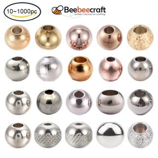 Beebeecraft 10-1000 pc 304 Stainless Steel Smooth Round Metal Spacer Beads thumbnail