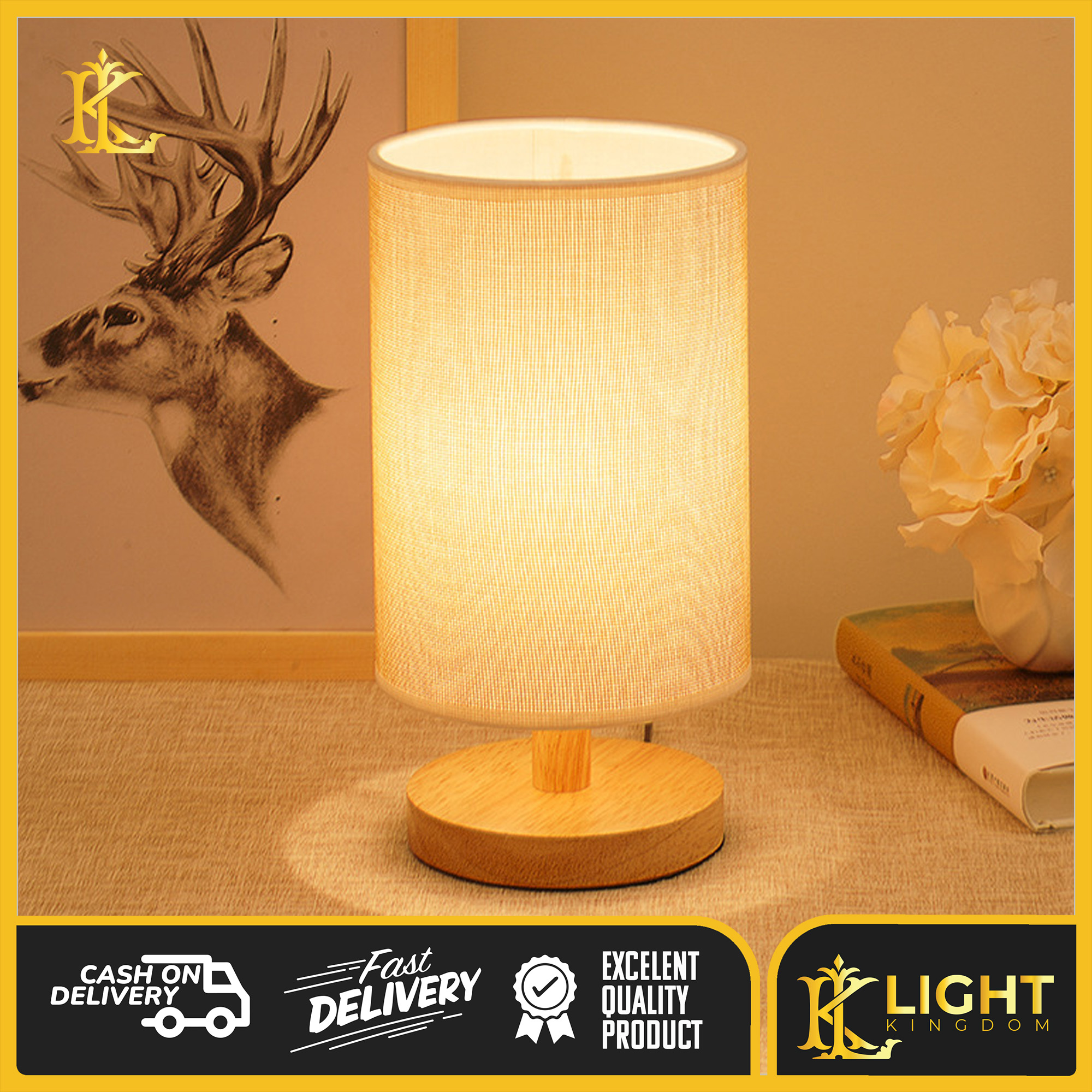 LK Desk Lamp Fabric Art Can Wood Table Lamp Nightlight Lamp Desk Lamp