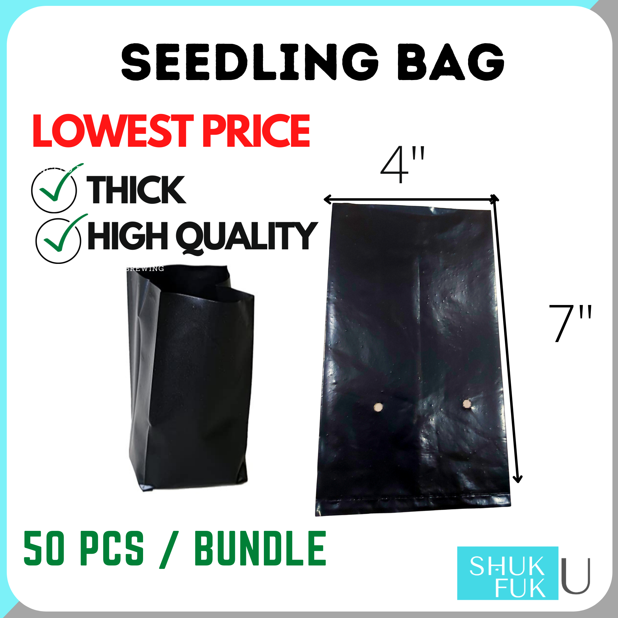 Shukufuku ™ Plastic Seedling Bag Planters for Plants Size (4x4x7