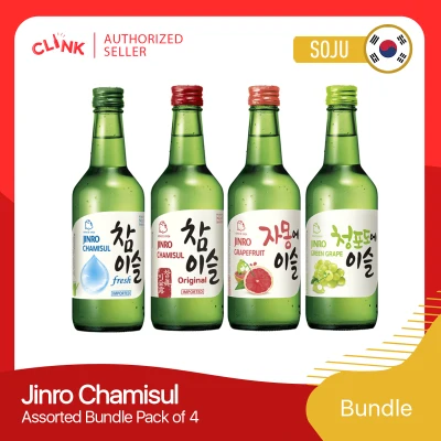 Jinro Soju Bundle of 4 360ml Assorted Flavors (Fresh, Original, Green Grape, Grapefruit)