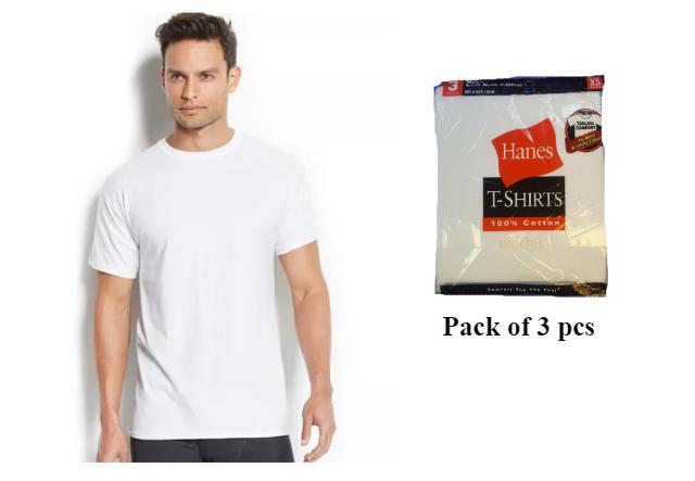 3 pcs Hanes Round Neck White T-Shirt 100% Cotton