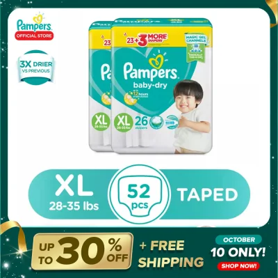 Pampers Baby Dry Taped Diaper Value Pack Extra Large 26 x 2 packs (52 diapers)