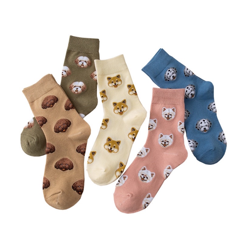 Korean Iconic Socks Dog Puppy Faces Pattern Poodle Dalmatian Shih Tzu ...