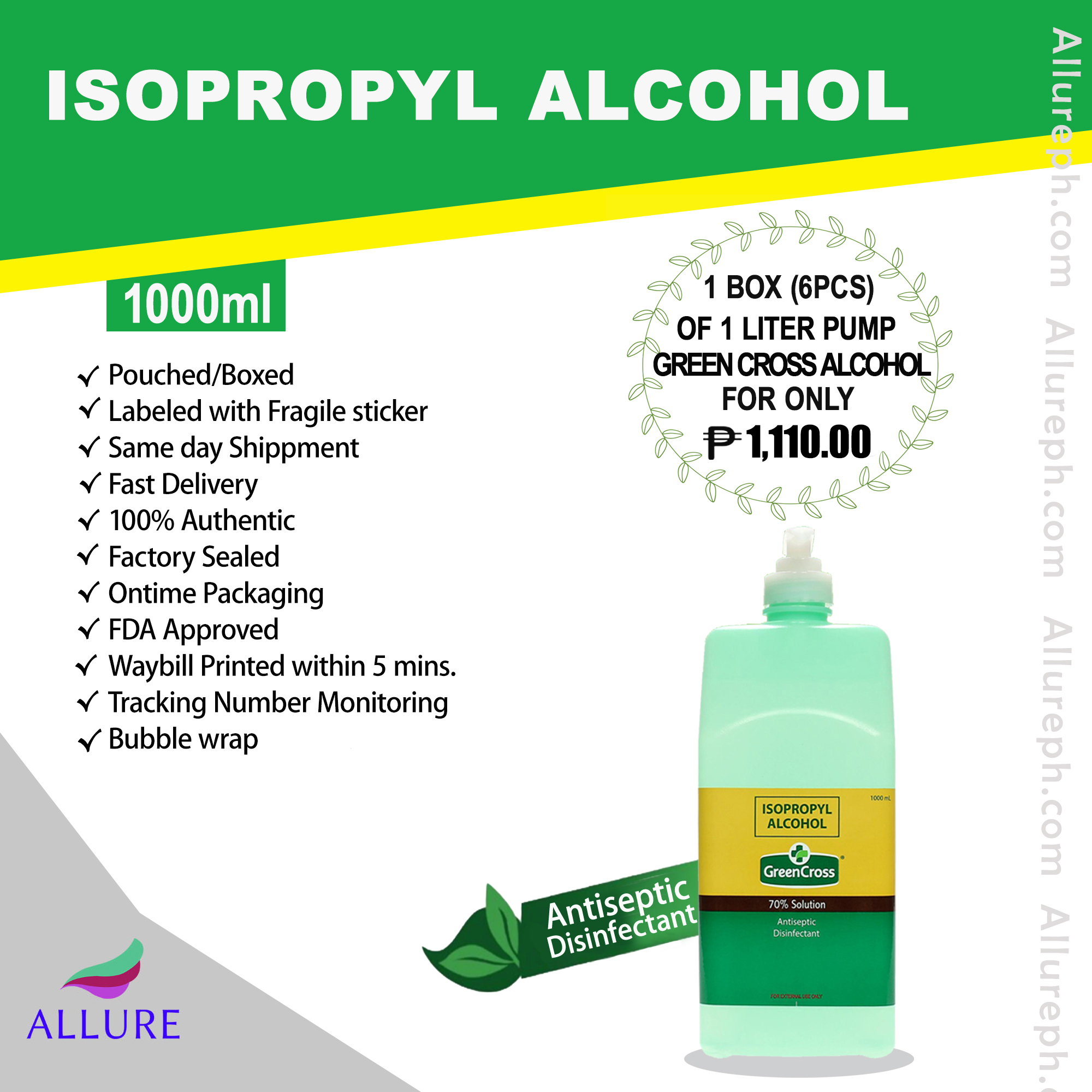 Isopropyl Alcohol Green Cross 1000mL Pump 6 Bottles Lazada PH