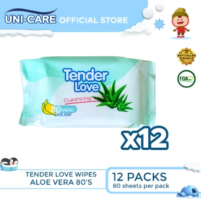Tender Love Aloe Vera Cleansing Wipes 80's Pack of 12