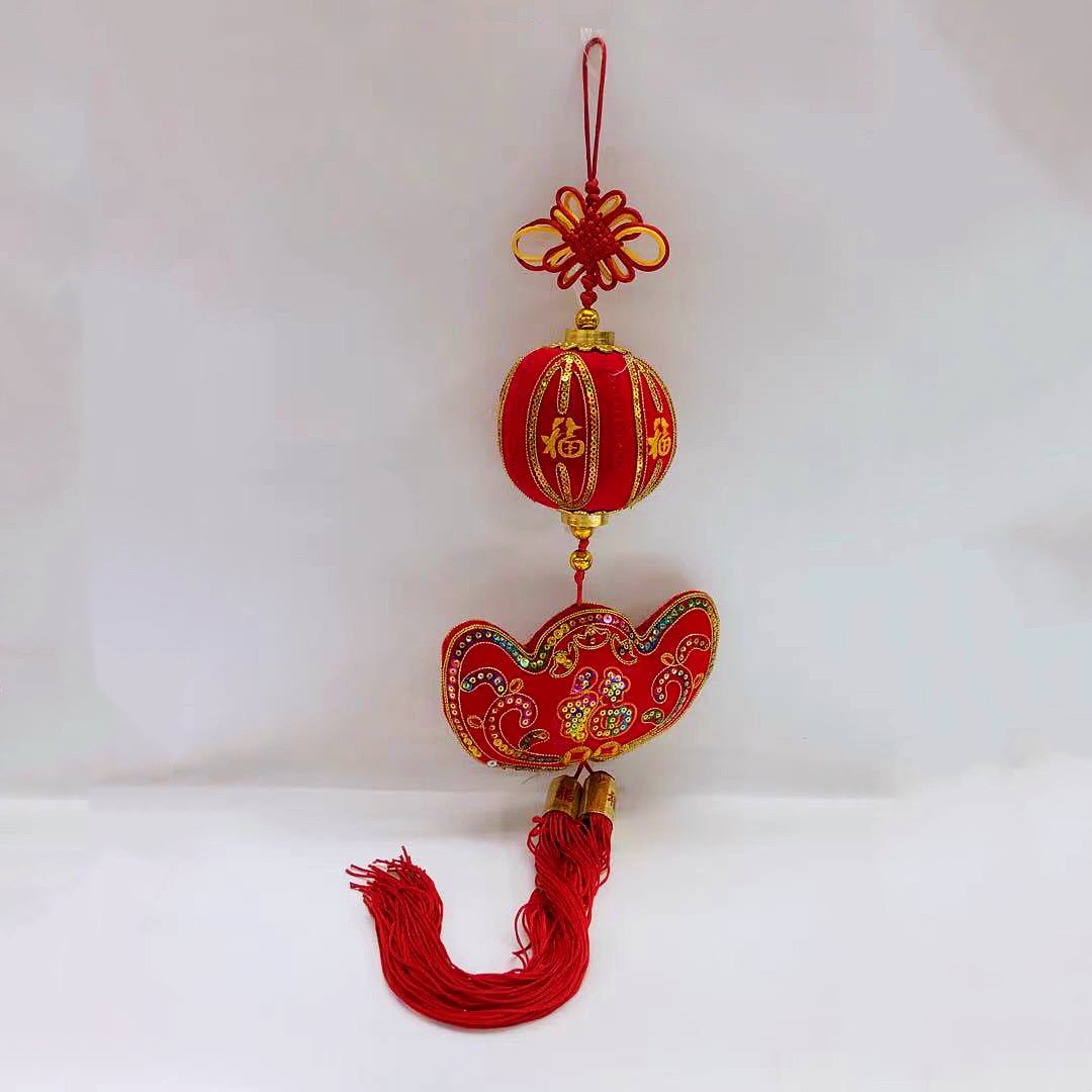 New Year Decor Chinese knot Lantern and Ingot Money Bar Tassel with Fu ...