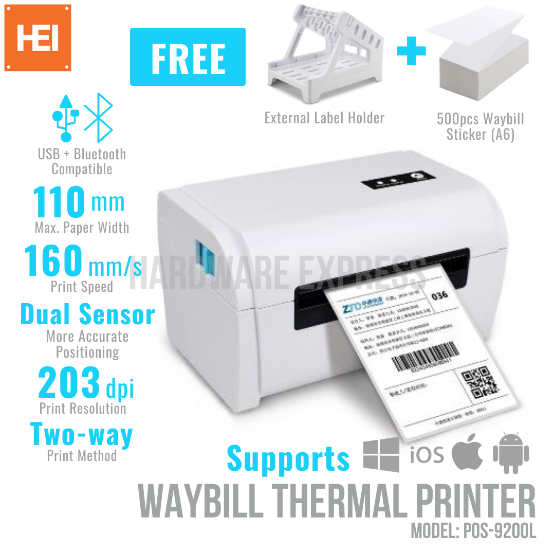 POS9200L USB + Bluetooth Waybill Thermal Label Printer A6 Size (W