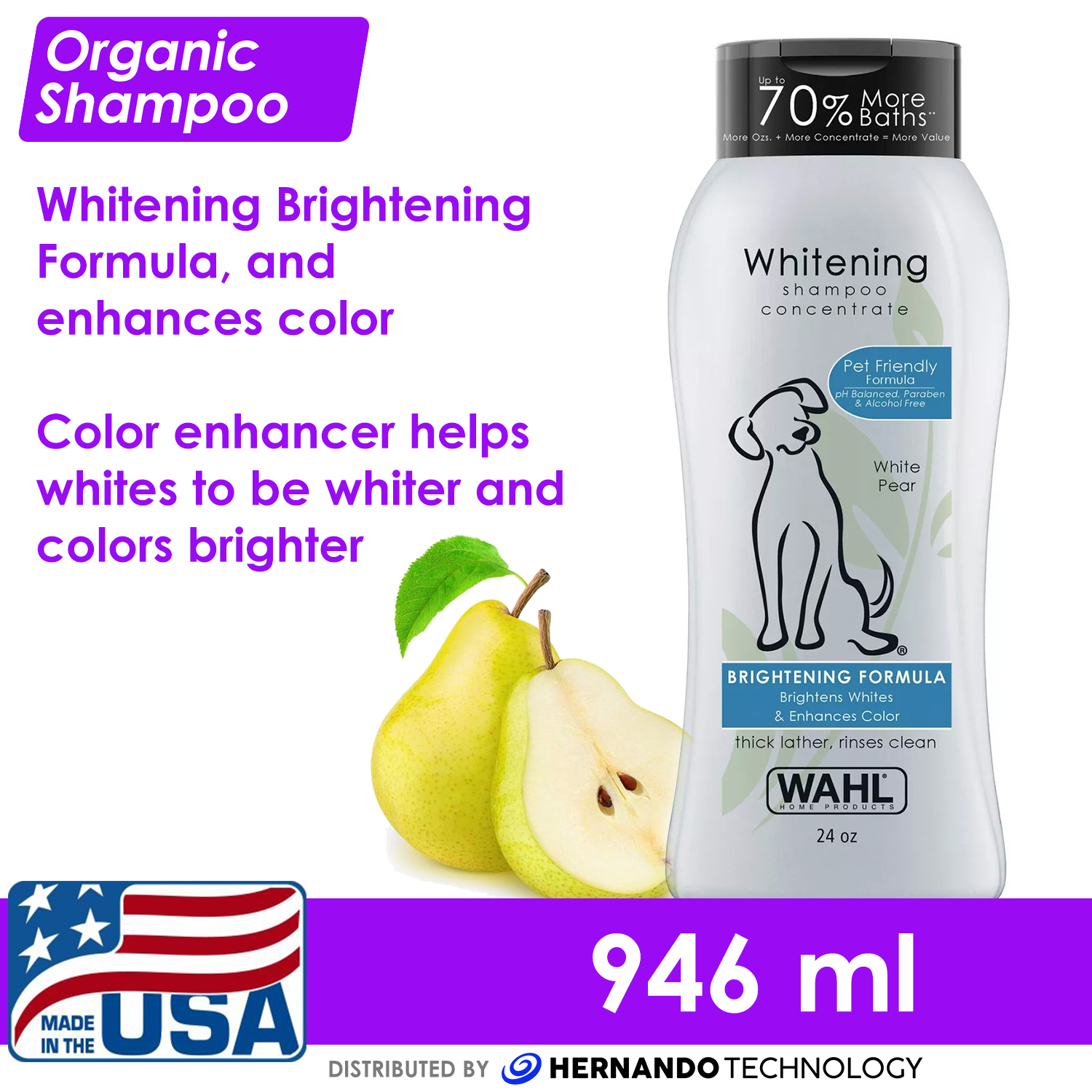 (BLUE) Wahl Odor Dog Shampoo 24 oz Brightening Formula (dog shampoo