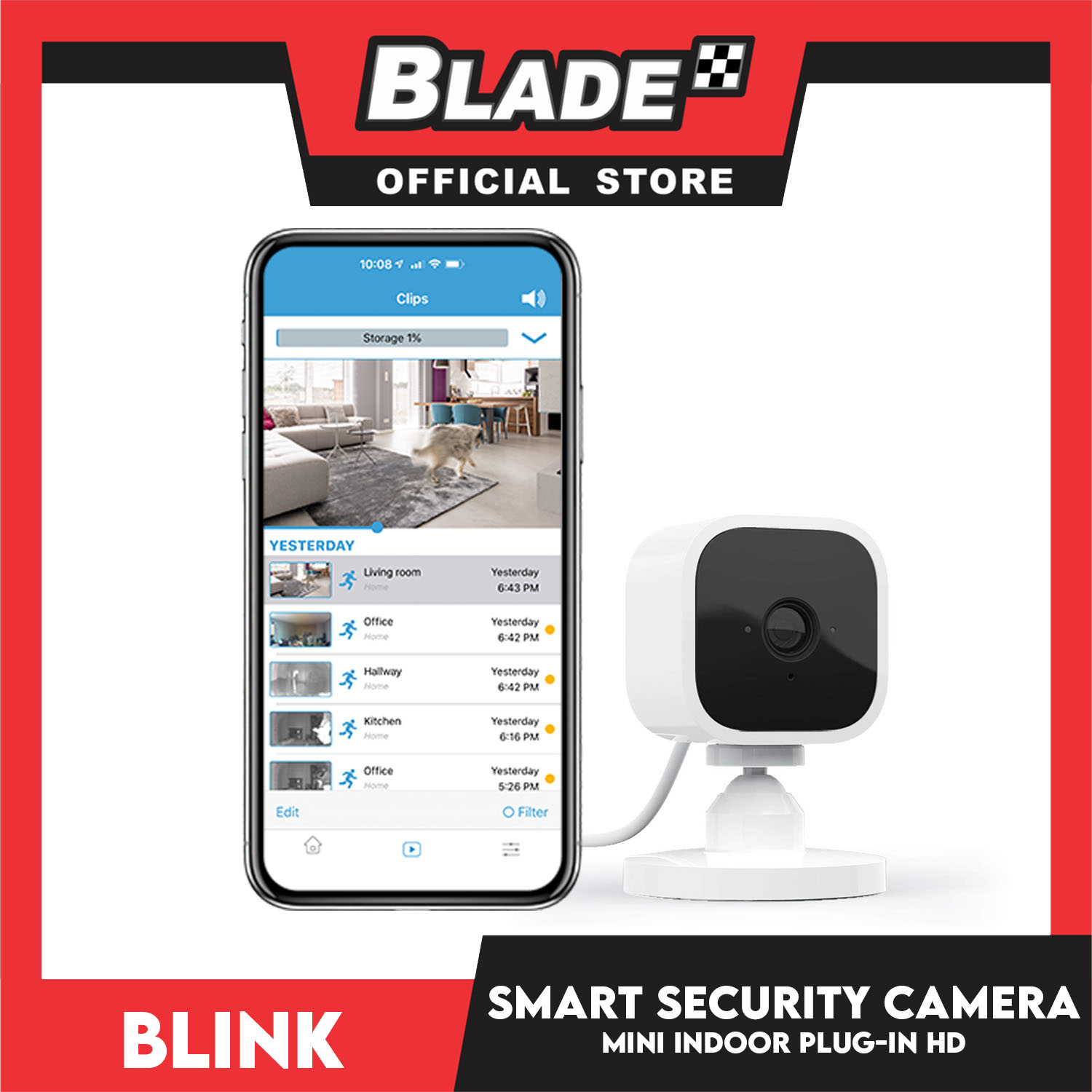 Blink Mini – Compact indoor plug-in smart security camera, 1080p HD video,  night vision, motion detection, two-way audio, easy set up, Works with