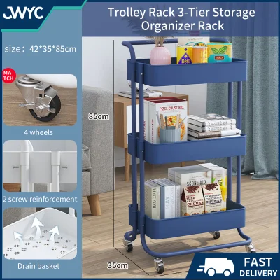 3-tier kitchen utility Trolley Cart shelf storage rack organizer with wheels cart save space (yellow)