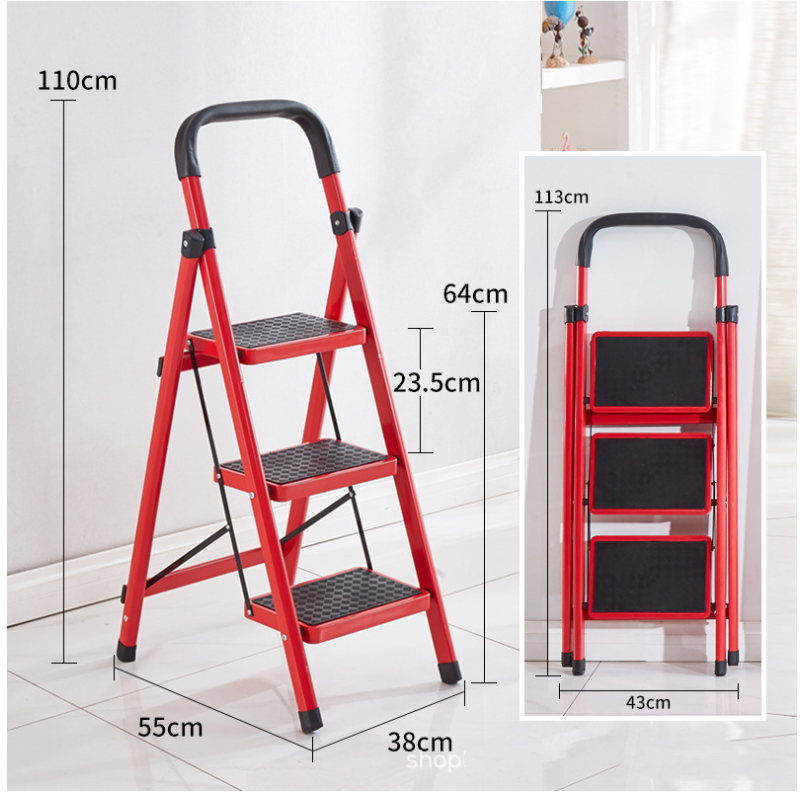 HEAVY-DUTY FOLDING LADDER HOUSEHOLD STEEL LADDER STEPPING FOLDABLE ...