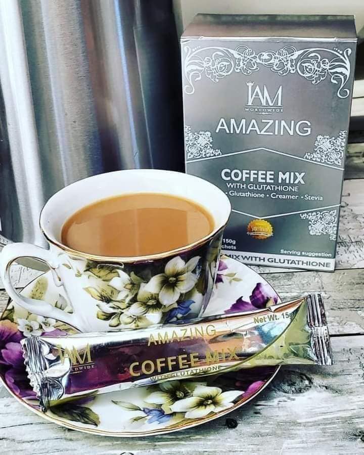 amazing coffee mix with glutathione Get your natural glow in a delicious coffee mix. AMAZING Coffee Mix with  Glutathione can help you achieve healthy, glowing skin from the inside out  #IAMWorldwide #AmazingPureOrganicBarley #AmazingCoffeeMix main image 1