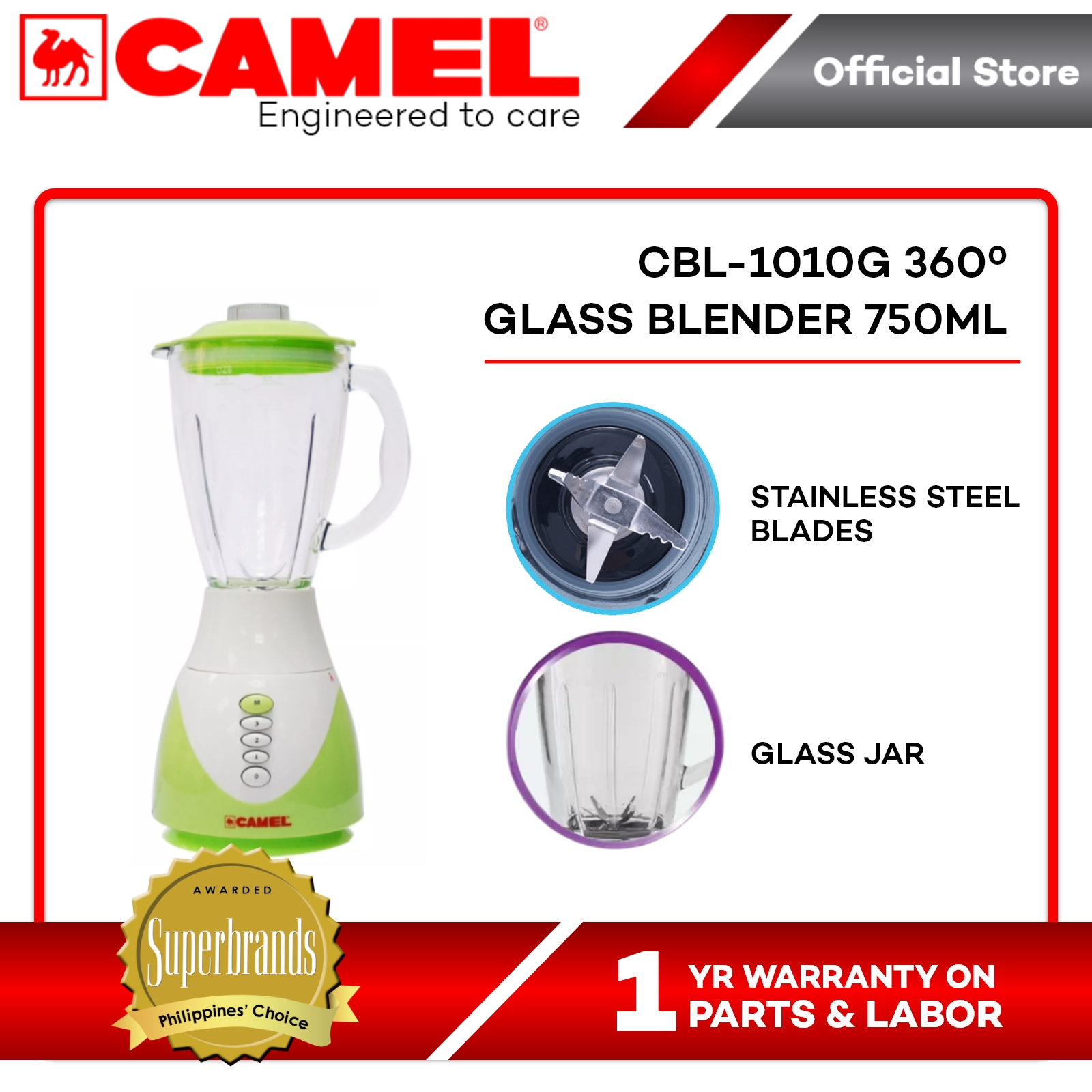 Camel CBL1010G 360⁰ Cordless Glass Blender 750ml with Overheat Protection Lazada PH