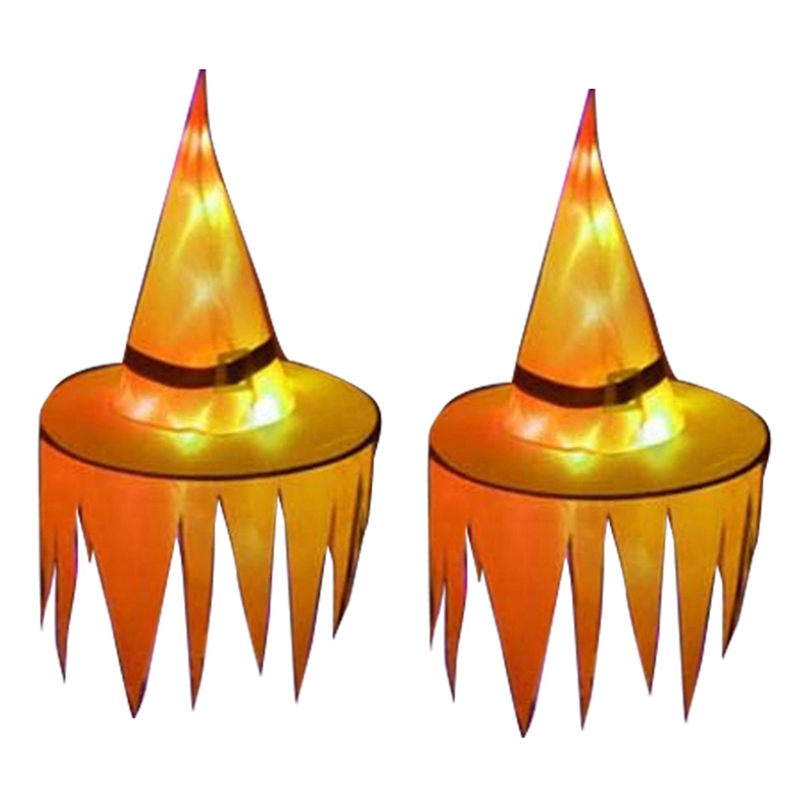 ฮาโลวีนเรืองแสงแม่มดหมวกไฟ LED คอสเพลย์ไฟระย้าหมวกตกแต่งสำหรับในร่มและกลางแจ้ง2PCS