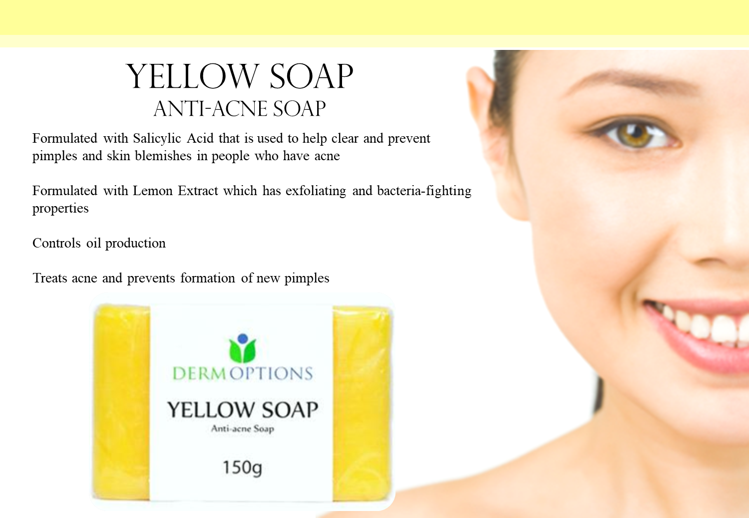 Derm Options Yellow Soap (AntiAcne and anti fungal Soap) lemon soap