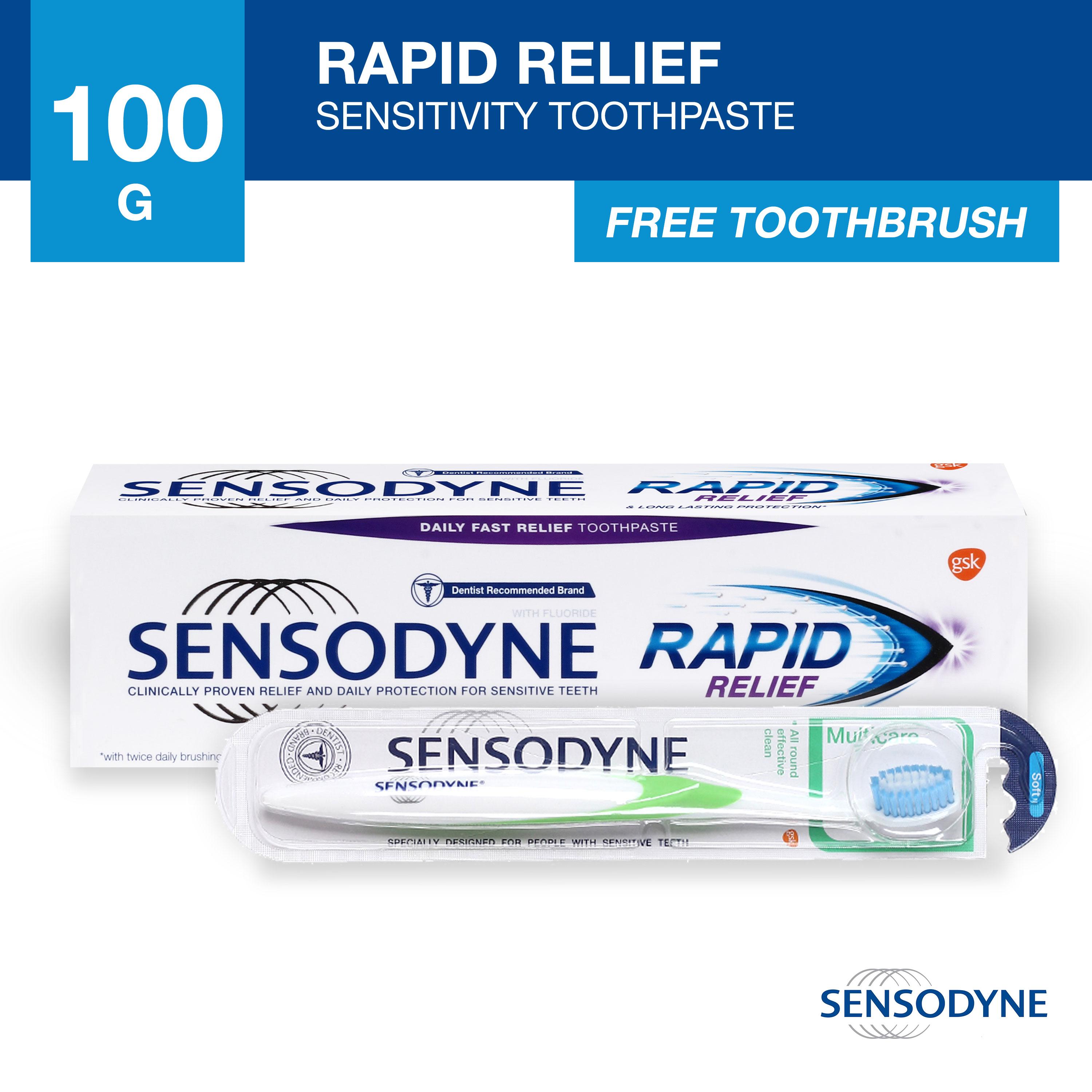 Sensodyne Rapid Relief Toothpaste for Sensitive Teeth 100g [FREE Sensodyne Multicare Toothbrush]