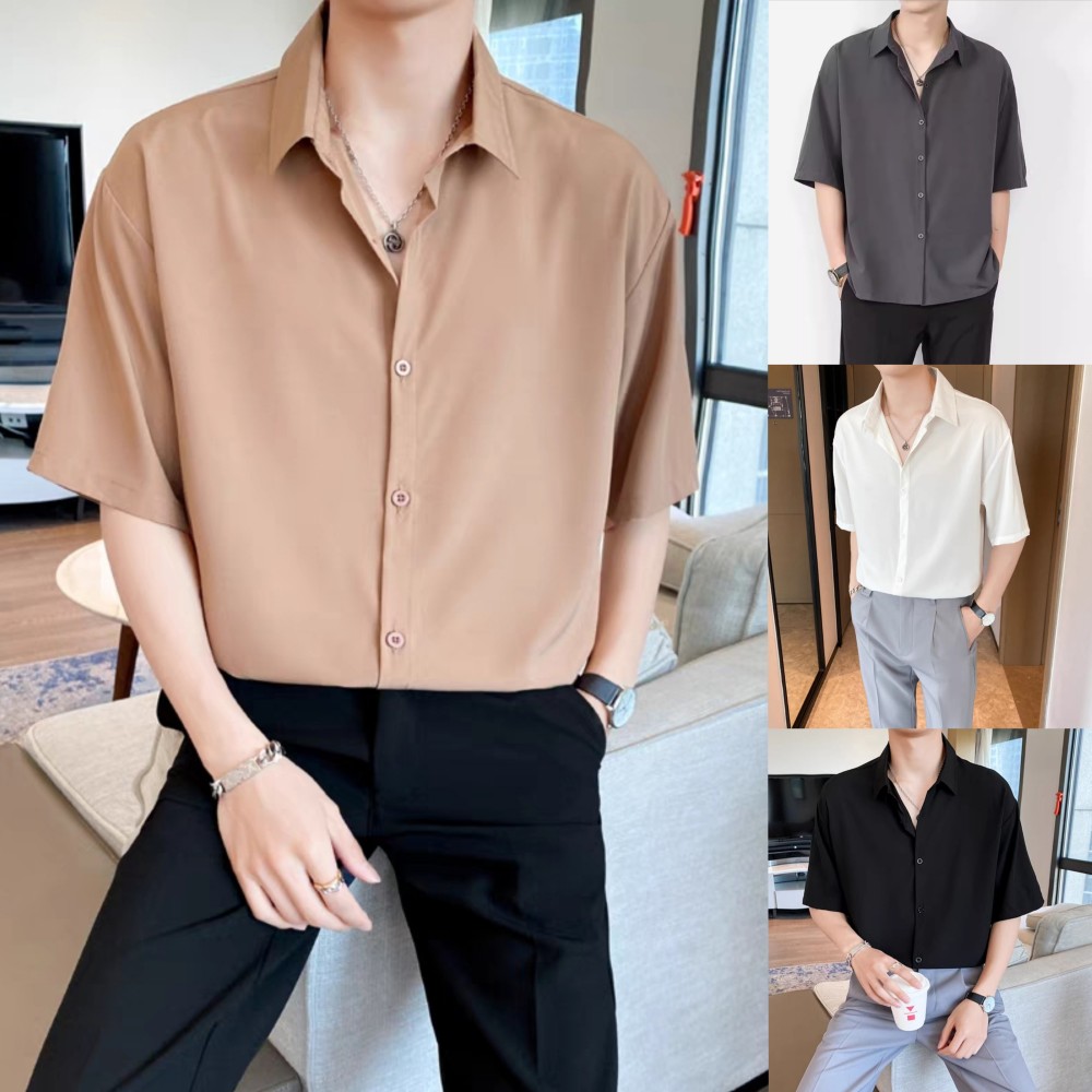 Men's Apparel HUILISHI Korean Men's Pure Color Casual Short Sleeve