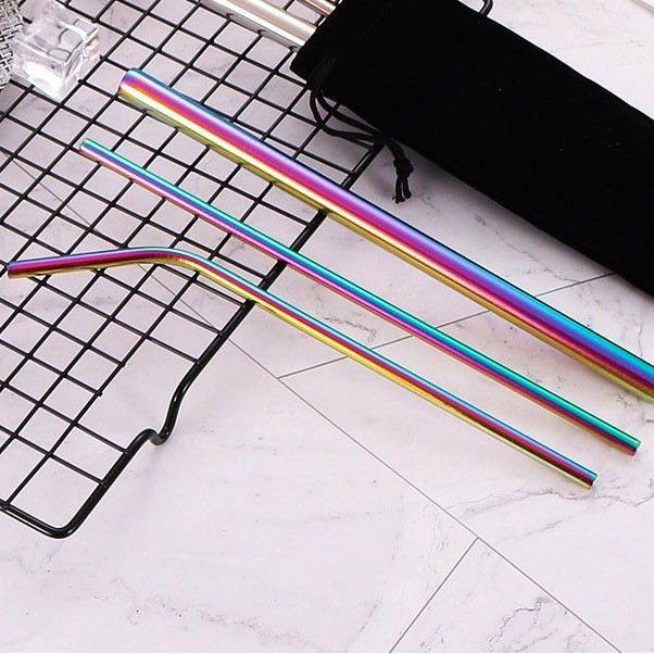 ♖4Pack Reusable Stainless Steel Metal Straws with Case Long Drinking