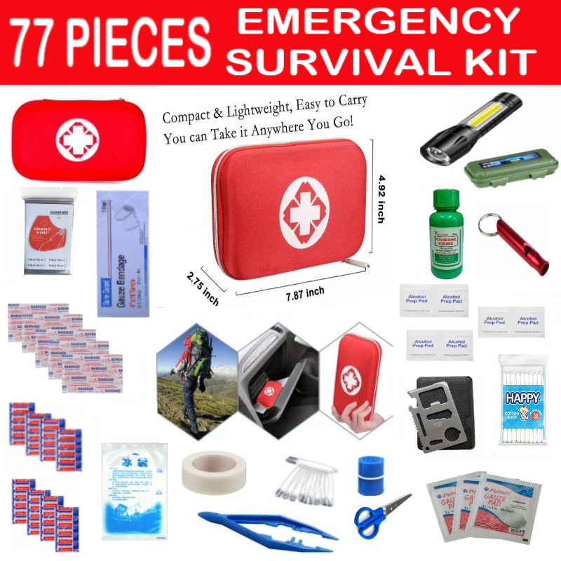 77 PIECES Survival Kit Supplies, First Aid Kit, Go Bag, Emergency  Preparedness Kit, Medical Kit