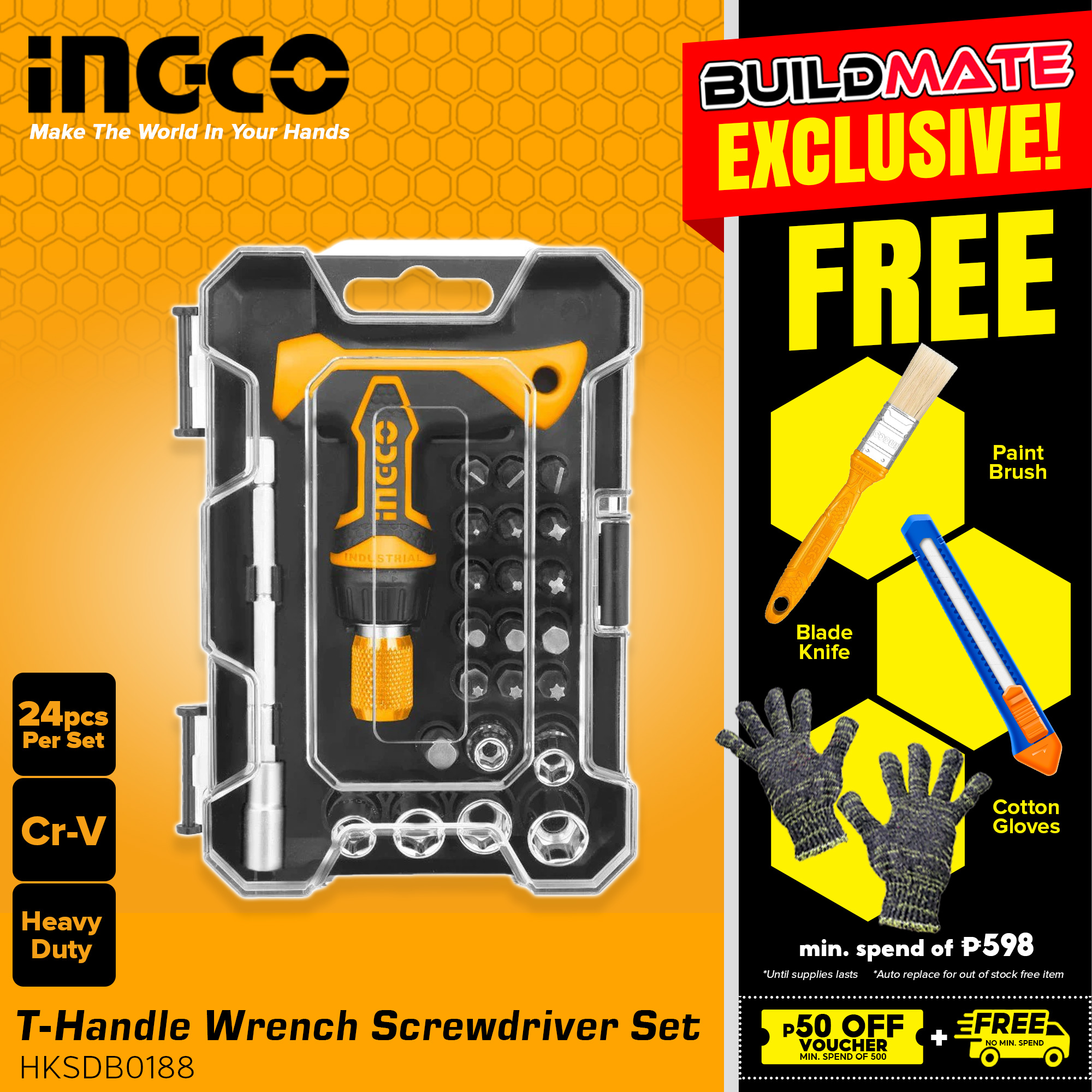 INGCO 24PCS THandle Wrench Screwdriver Set HKSDB0188 •BUILDMATE• IHT Lazada PH