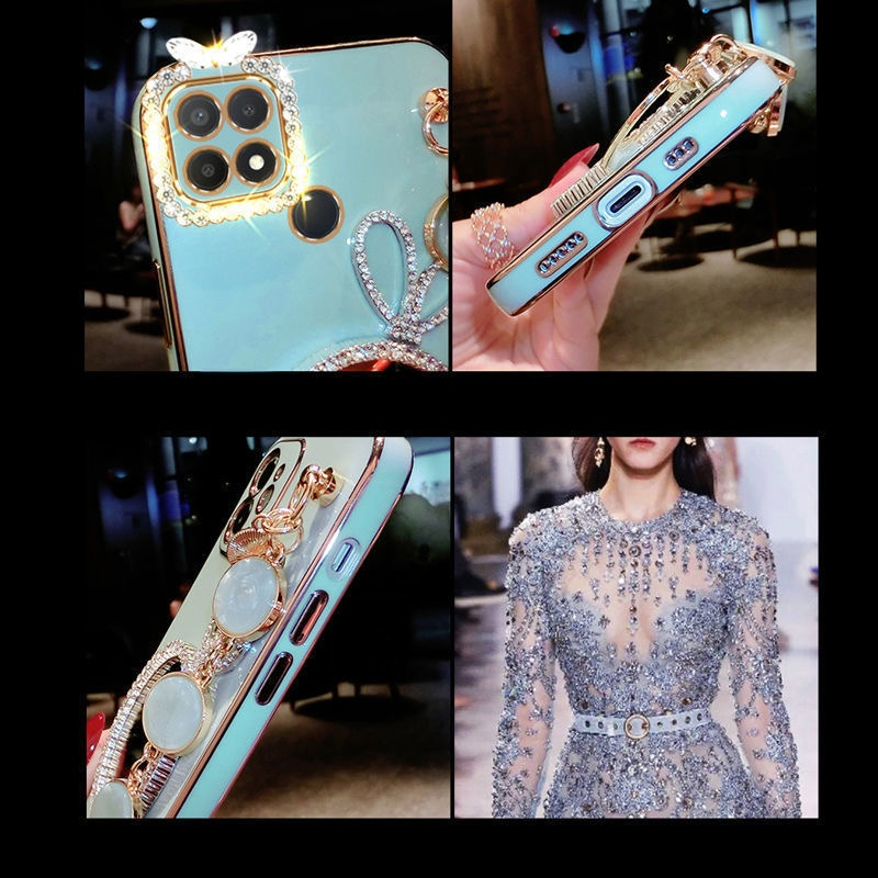 AnDyH Precise camera protection case For OPPO A15 A15S cases Bunny makeup mirror with gemstone bracelet
