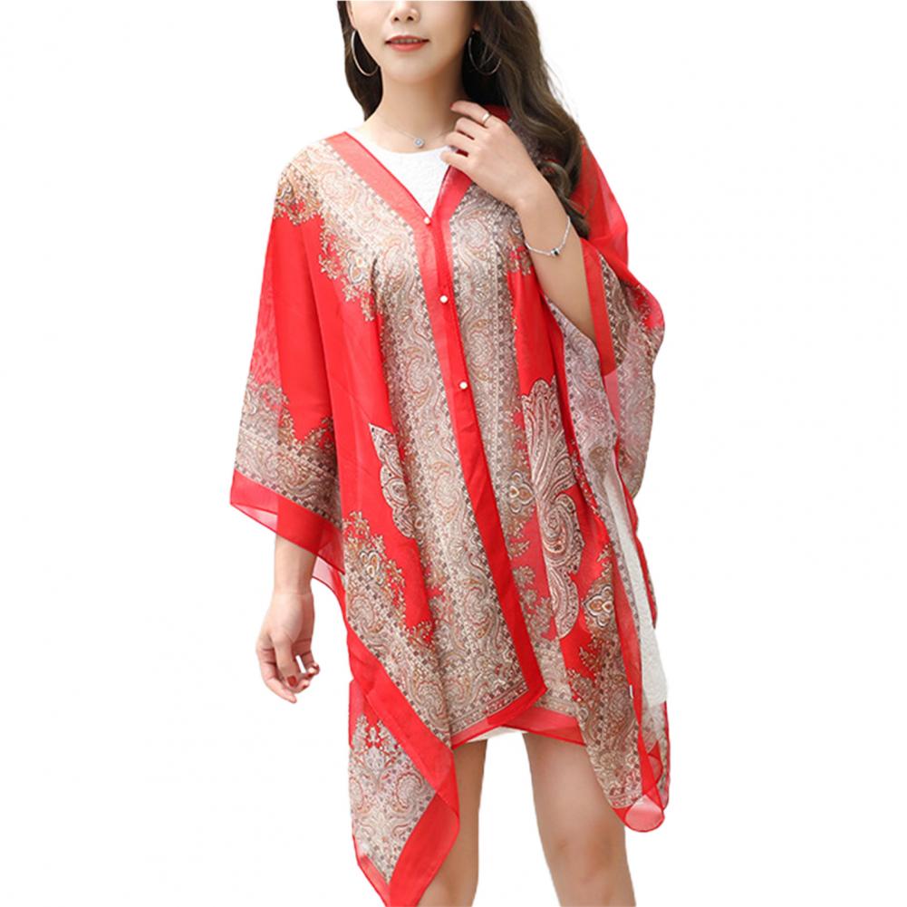 Ready Stock-Stylish Swimwear Cover Up Cashew Print Beads