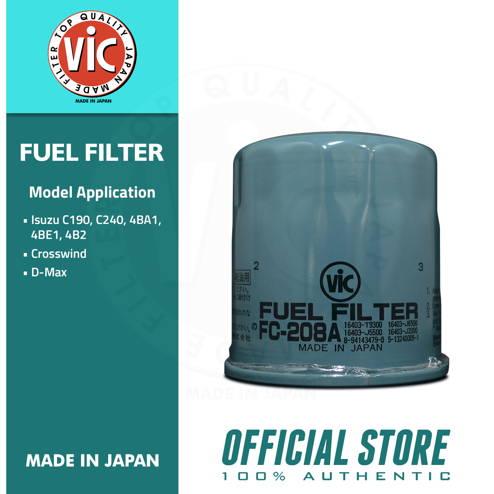 VIC Fuel Filter FC208A for Isuzu C190, C240, 4BA1, 4BE1, 4B2, Crosswind, DMax Lazada PH
