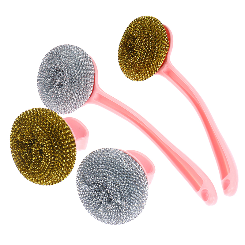 [Fannies] Wire Ball Brush With Handle Pan Cleaning Brush Dish Handle Washing Brush