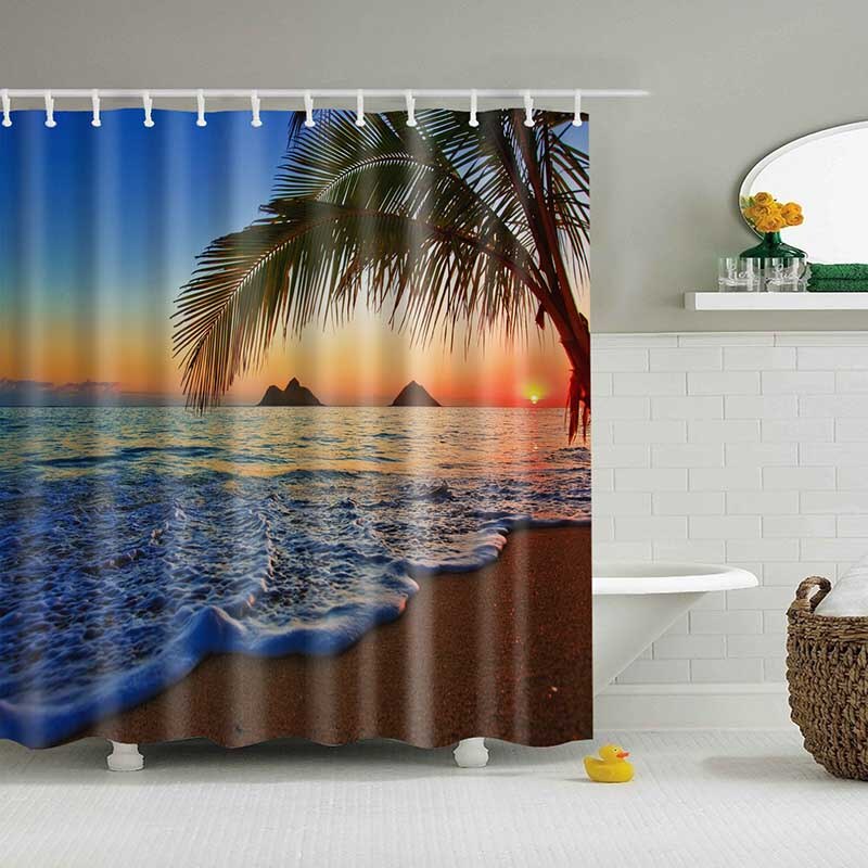 1PC Green Tropical Plants Shower Curtains for Bathroom Polyester
