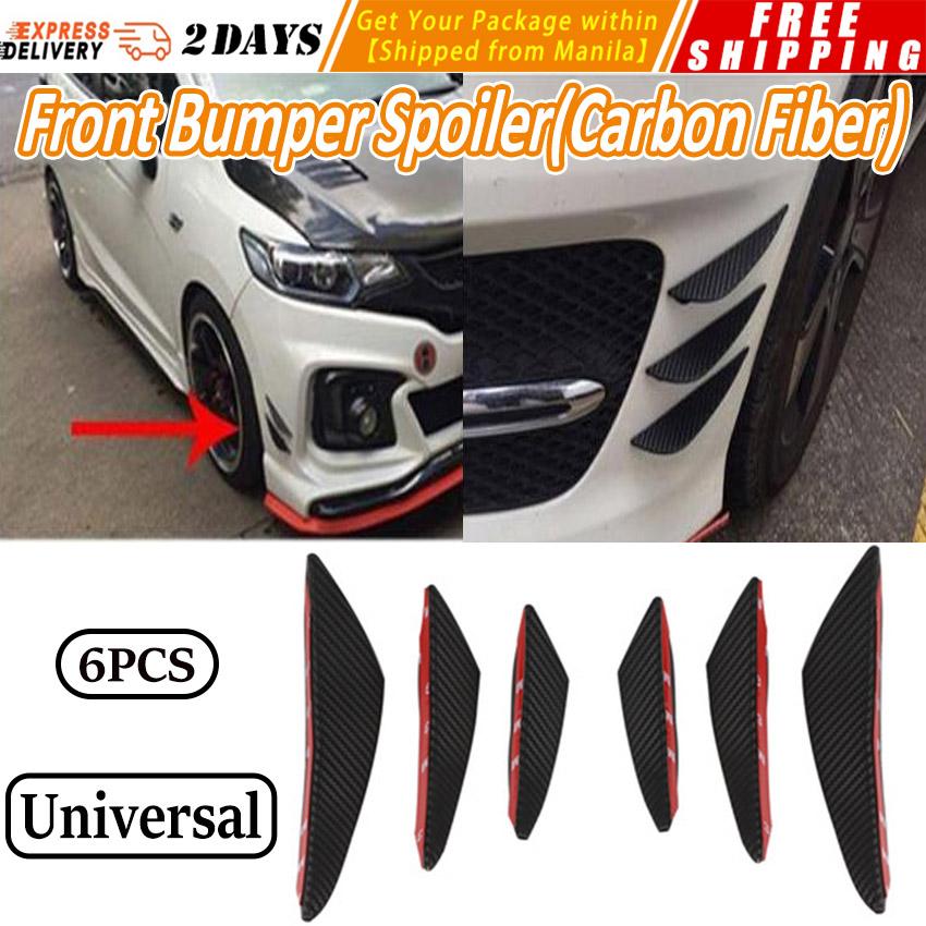 6Pcs/set Universal Black Carbon Fiber Car Spoiler Canards Fit Front