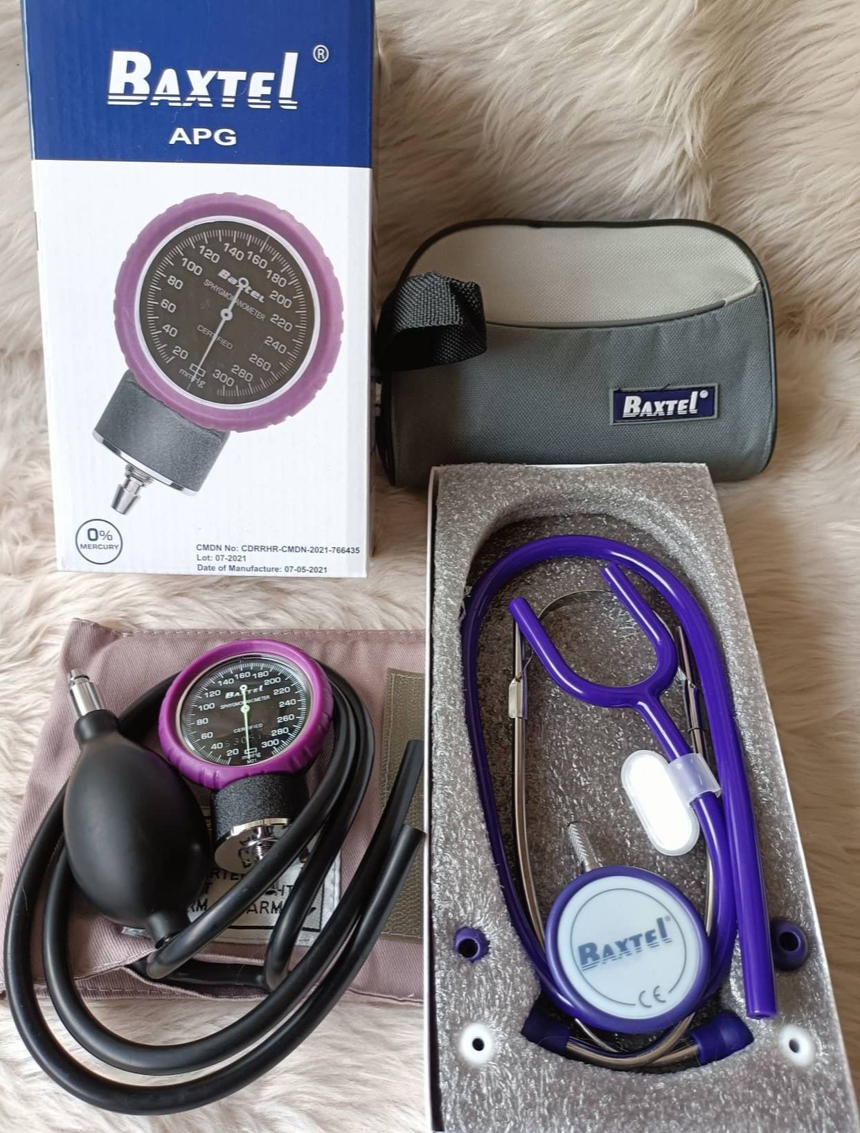 APG Baxtel Aneroid Sphygmomanometer Purple Ring With Deluxe Stethoscope