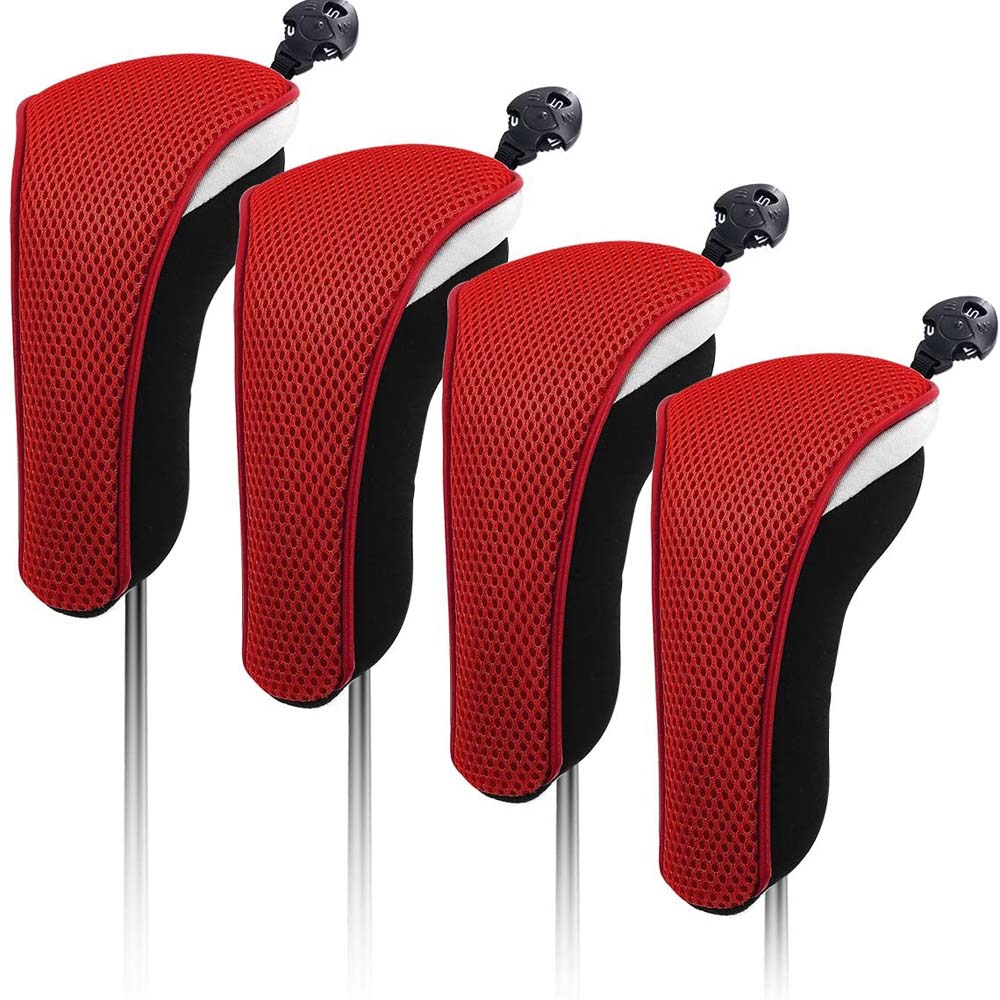 SCIROCC 4Pcs Professional ฝาครอบป้องกันครอบคลุมไม้เสาที่มีหมายเลขการออกแบบ Neoprene Golf หมวกคลุมผมสโมสรกอล์ฟอุปกรณ์เสริมถุงคลุมหัวไม้กอล์ฟถุงใส่หัวไม้กอล์ฟ