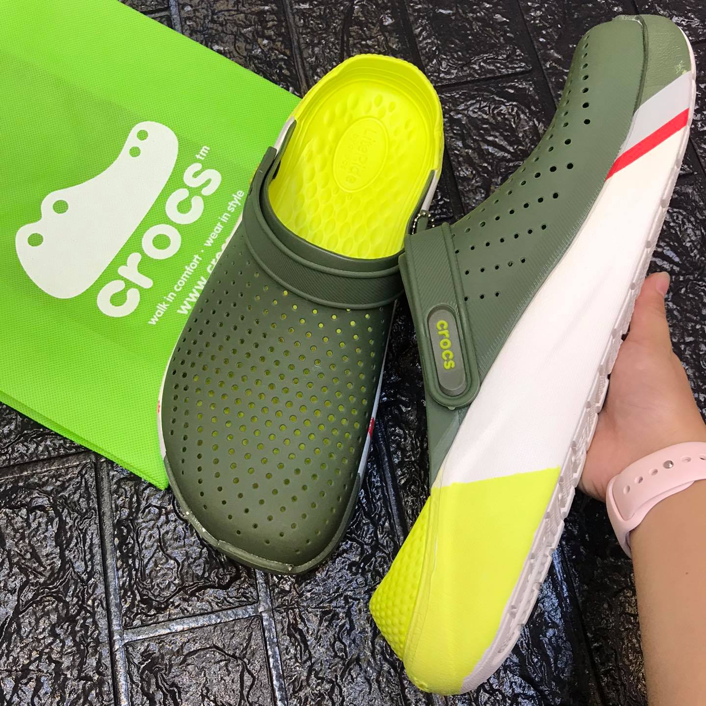 crocs neon green