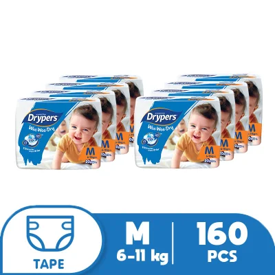 Drypers Wee Wee Medium (6-11 kg) - 20 pcs x 8 packs (160 pcs) - Tape Diapers