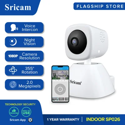 SRICAM SP026 AI Smart Wifi Camera CCTV Camera Connect to Cellphone 1080P True HD Smart Motion Tracking Night Vision Pan-Tilt Two-way Audio Indoor IP Camera (White)