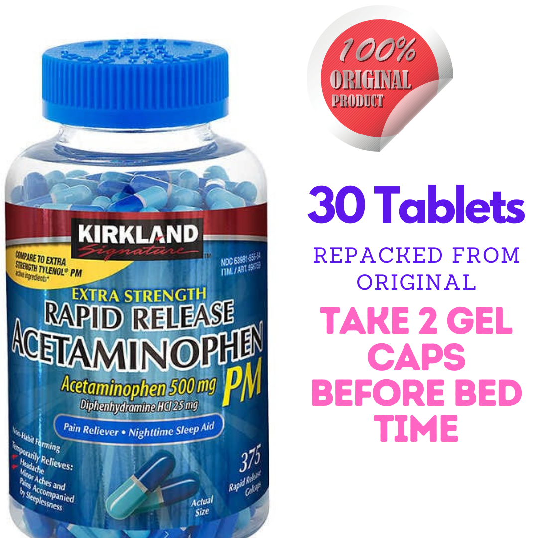 Kirkland Signature Acetaminophen PM 500 mg, 30, 60, 90 gel caps