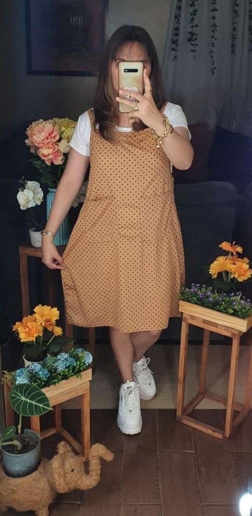 PLUS SIZE JUMPER DRESS POLKA NEUTRAL 