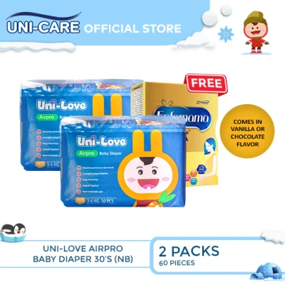 SALE EXCLUSIVE: UniLove Airpro Baby Diaper 30's (Newborn) Pack of 2 + Free