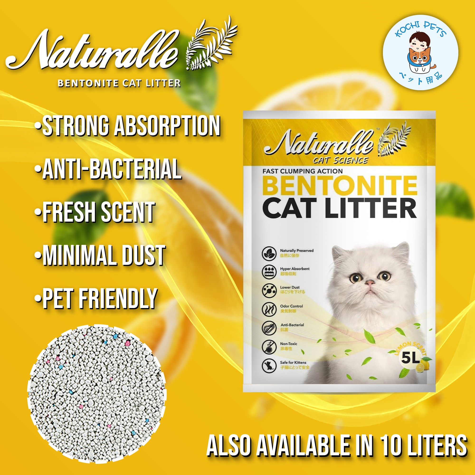 Bentonite Clay Litter Safe Kitty Litter Naturalle Bentonite Cat Litter  Lemon 5L