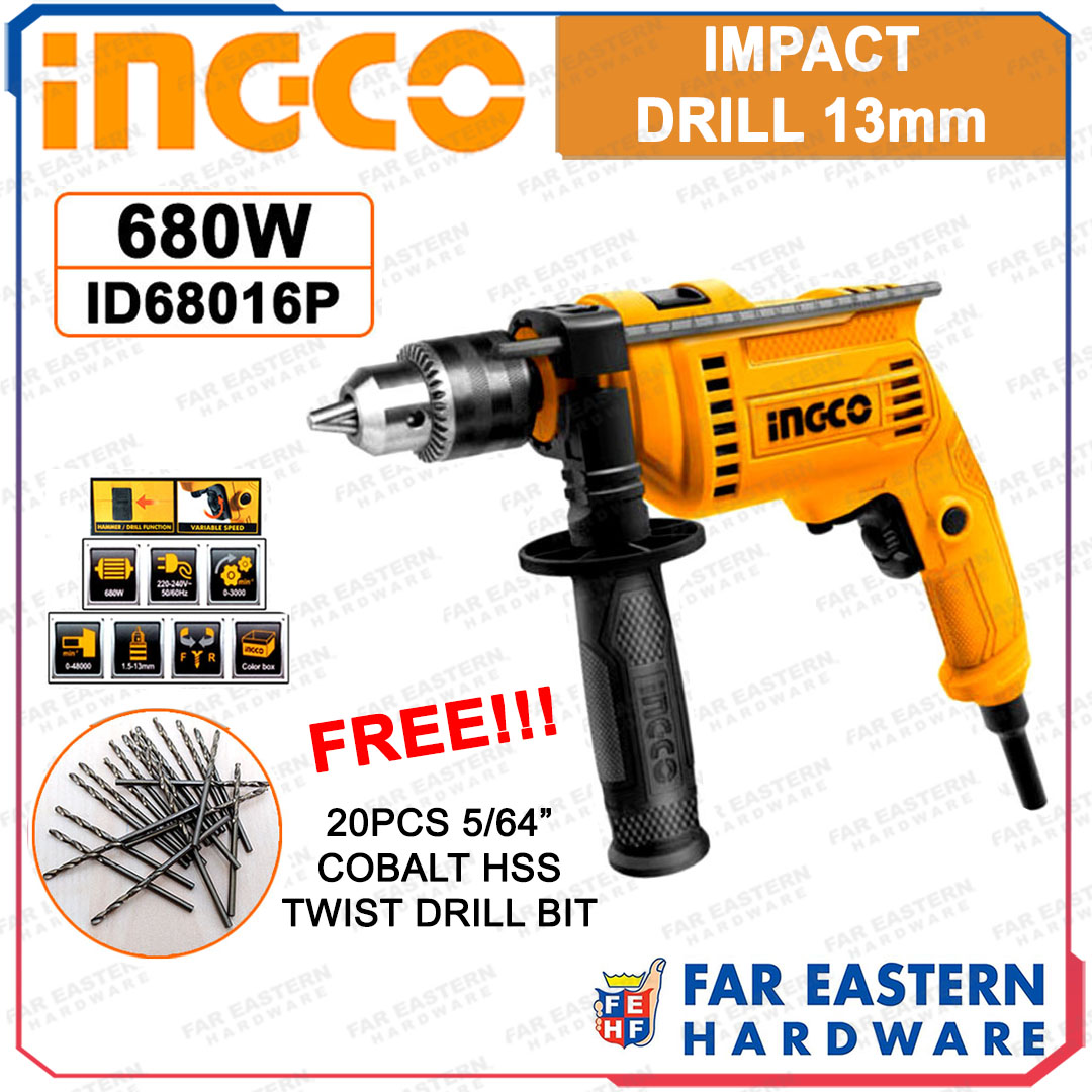INGCO Impact Hammer Drill 13mm 680W ID68016P FREE 20pcs DRILL BIT ...