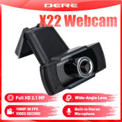 DERE X22 USB Webcam with Built-in Microphone for Online Meetings