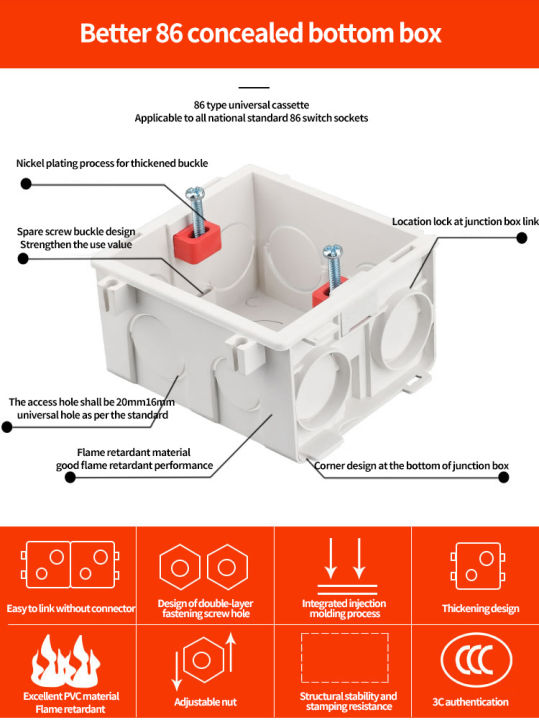 Wall Switch Box and Wall Outlet Box Utility Box Type 86/118/146 PVC