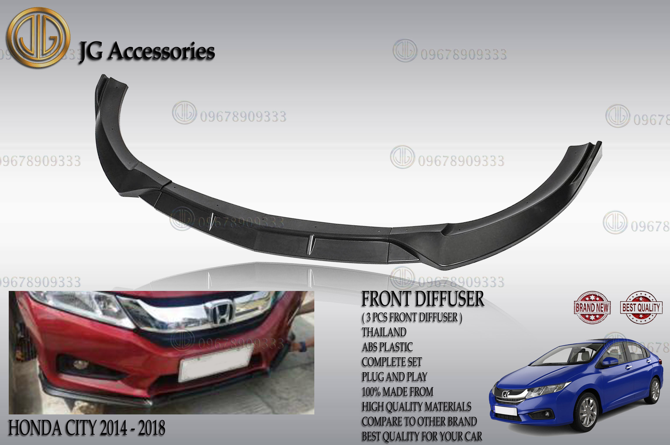 HONDA CITY 2014 2015 2016 2017 2018 FRONT CHIN DIFFUSER [ 3 PIECES ...