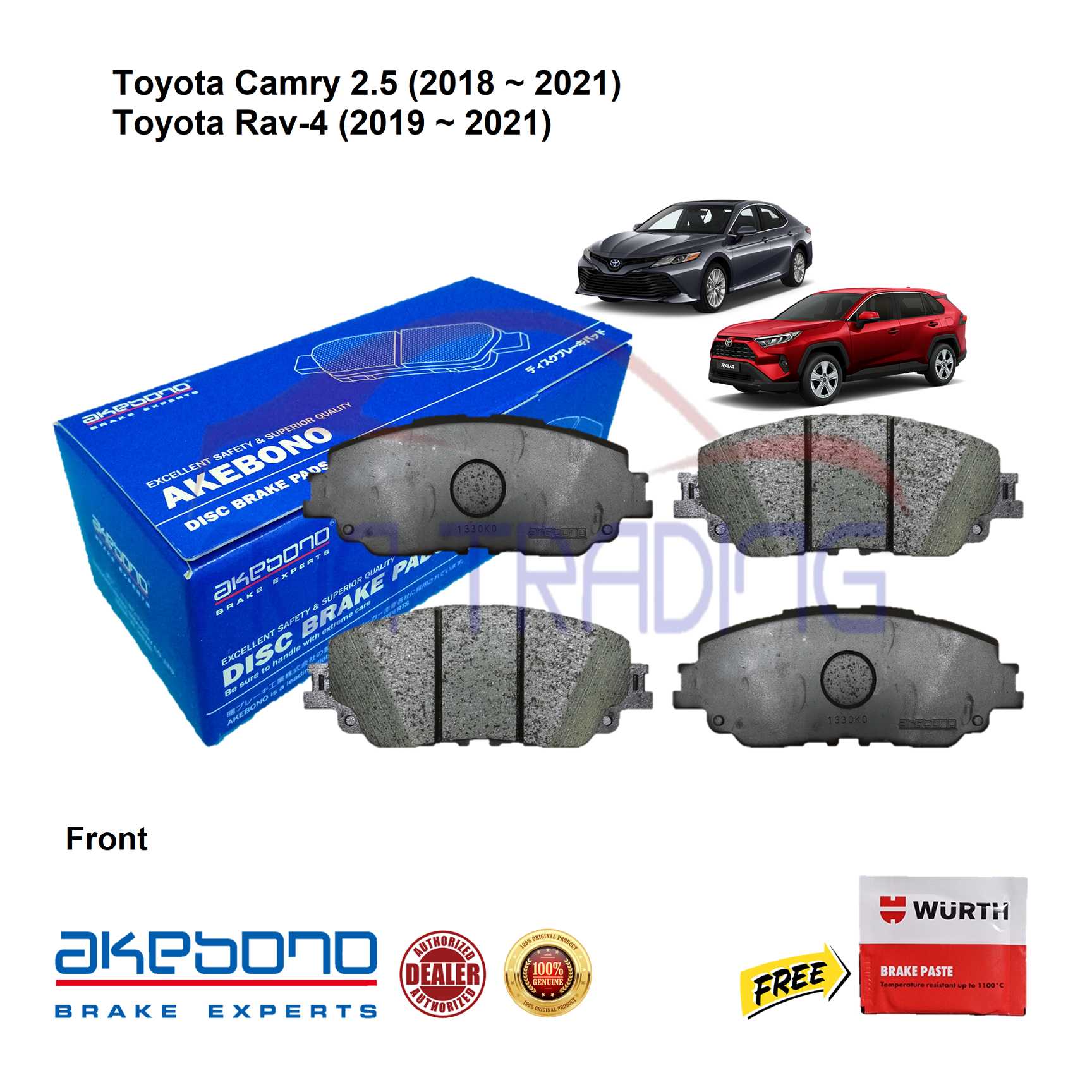 Genuine Akebono Front Brake Pads for Toyota Camry 2.5 (2018 2021